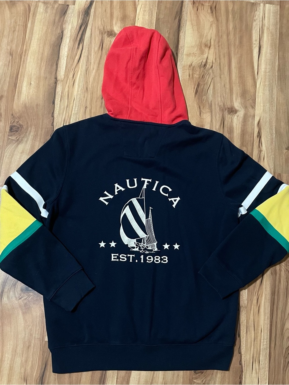 Nautica Est 1983 Spinnaker Sail Graphic Pullover Hoodie ColorBlock sz L